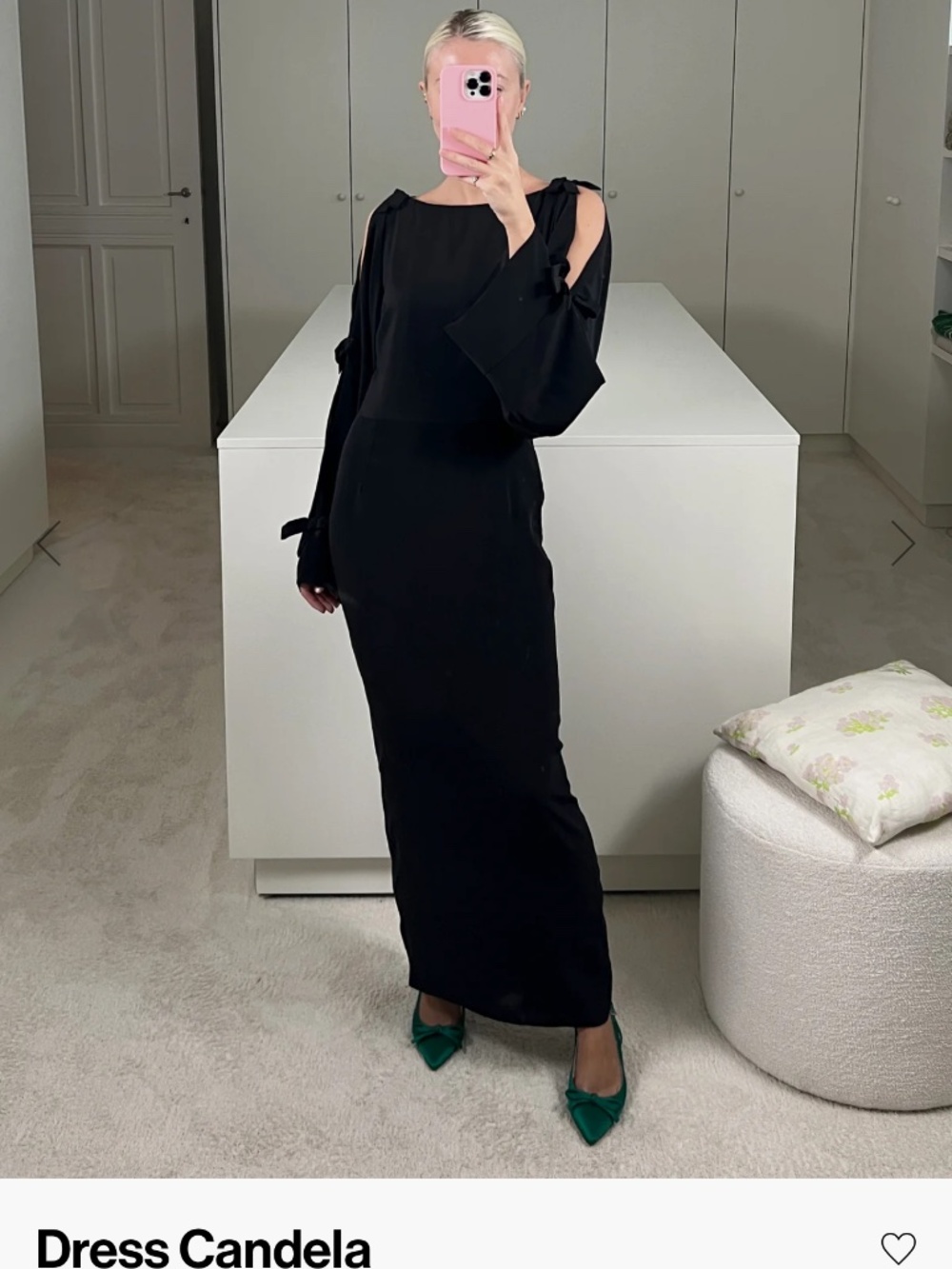 Bernadette Candela Black Silk Crepe Midi Dress Bow Sleeves Size 34